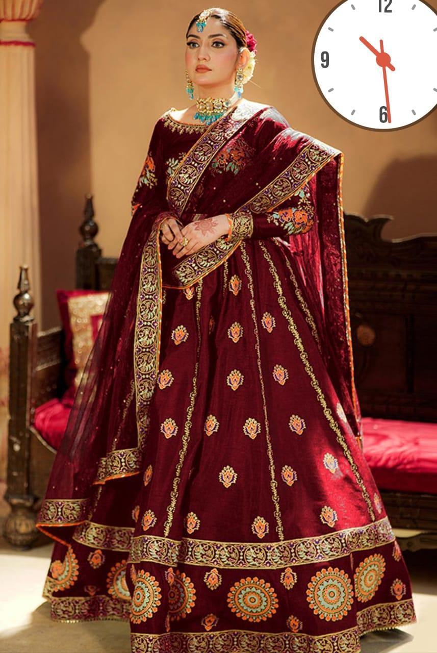Embroidered Lehenga Choli Set - 4 Pcs Women's Stitched Ensemble